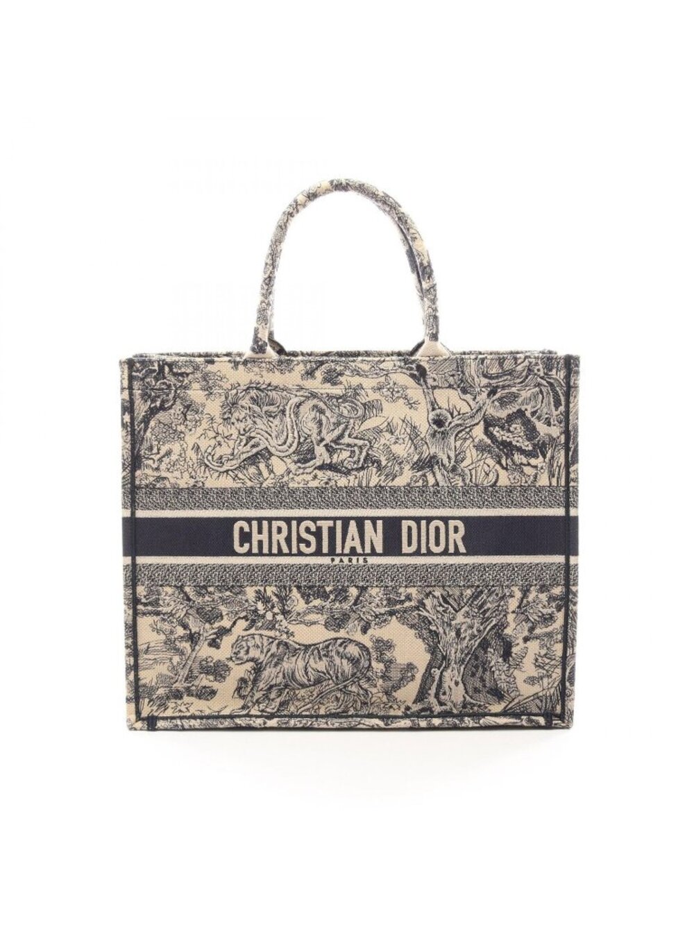 Dior Tote Bag Book Large Toile de Jouy Beige Navy Canvas